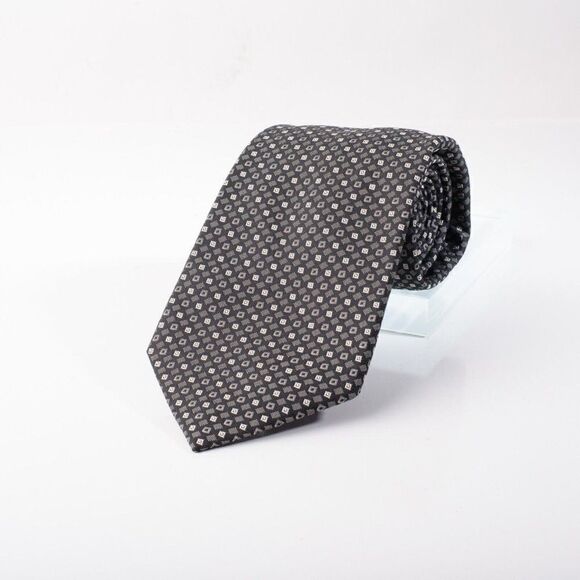 Ralph Lauren Purple Label Mens Neck Tie Silk Black Silver Geometric Squares - Picture 1 of 5
